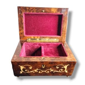 Sorrento Italian Inlaid Wood Music Box, Handcrafted Jewelry Box, Velvet Interior
